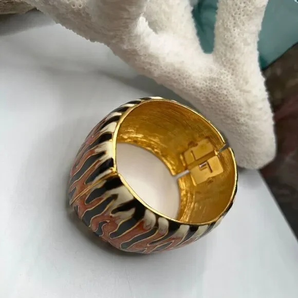 Gold Orange Black White Tiger Stipe Bangle Kenneth J Lane - Picture 11 of 15
